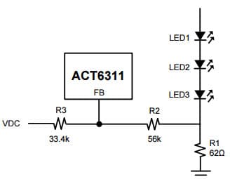 Typical Application for ACT6311 DC Voltage Controlled Dimming, White LED/OLED Step-Up Converter