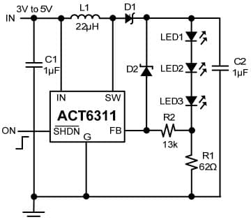 Typical Application of Open-Circuit Protection for ACT6311 White LED/OLED Step-Up Converter