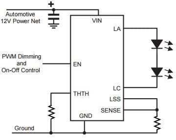 Typical Application of Basic circuit with PWM for A6260KLJ-T High Brightness LED Current Regulator