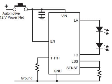 Typical Application of Simple switched supply (lamp replacement) for A6260KLJ-T High Brightness LED Current Regulator