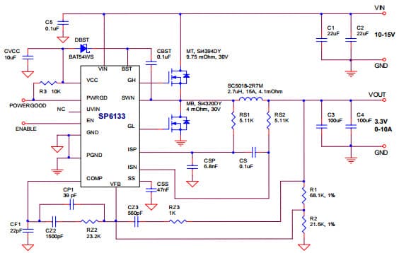 Typical Application Circuit for SP6133 Synchronous Buck Controller