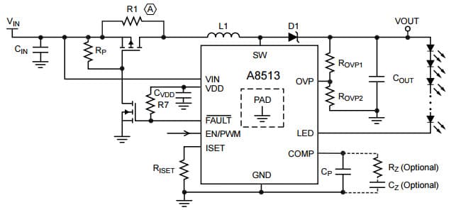 Typical Application showing SEPIC configuration of A8513 LED Driver