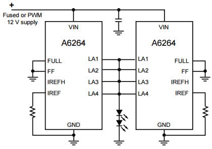 Typical Application for A6264 Disabling FF, driving high brightness (HB) LEDs with two A6264s