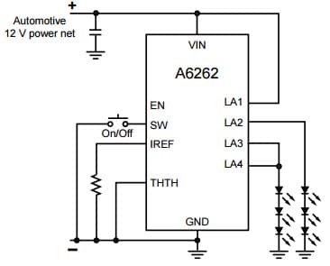 Typical Application for A6262 Mix of output combinations LED Array Driver