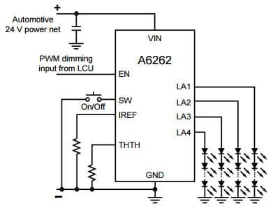 Typical Application Using SW and EN together for A6262 Automotive LED Array Driver