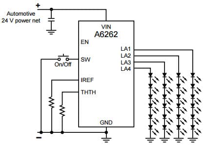 Typical Application for A6262 Higher voltage operation LED Driver