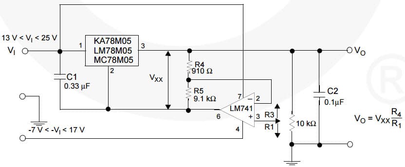 Typical Application for KA78M05 3-Terminal 0.5 to 10V Voltage Regulator