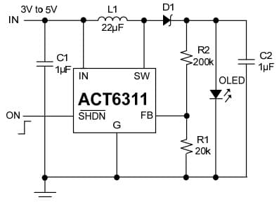 Typical Application Using ACT6311 White LED/OLED Step-Up Converter