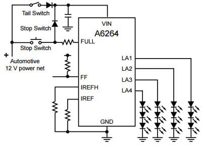 Typical Application for A6264 Common tail/stop lamp configuration