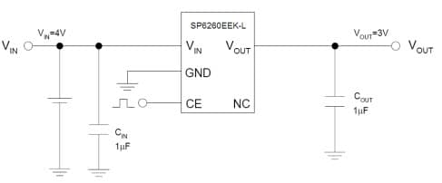 Typical Application for SP6260 High Speed, Extremely Low Noise 150mA LDO Regulator