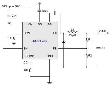 Typical Application for AOZ1283 EZBuck 2.5A Simple Buck Regulator