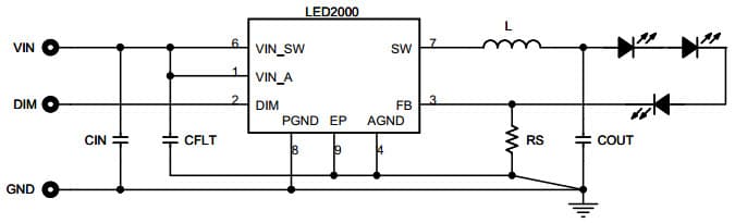 Typical Application Circuit for LED2000 3 A monolithic step-down current source with synchronous rectification