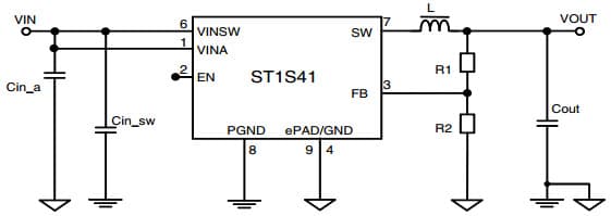 Typical Application for ST1S41 4 A step-down switching regulator