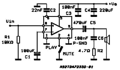 Typical Application for Tda7233D 1W Audio Amplifier With Mute