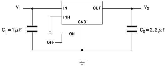 Typical Application for LD2980 Ultra low drop voltage regulators with inhibit Low ESR output capacitors compatible