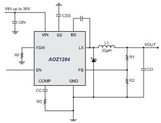 Typical Application for AOZ1284 EZBuck 4A Simple Buck Regulator