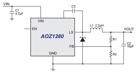 Typical Application for AOZ1280 EZBuck 1.2A Simple Buck Regulator