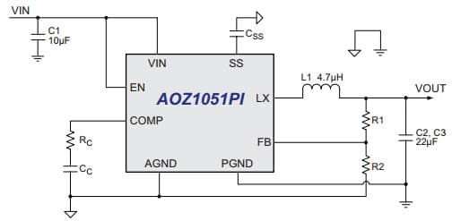 Typical Application for AOZ1051PI 3A Synchronous Buck Regulator