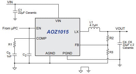 Typical Application for AOZ1015 1.5A Non-Synchronous Buck Regulator