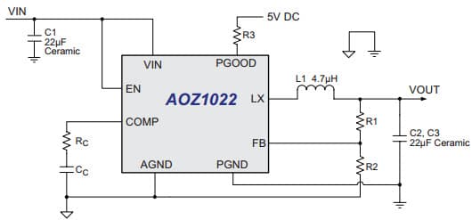 Typical Application for AOZ1022 3A Synchronous Buck Regulator