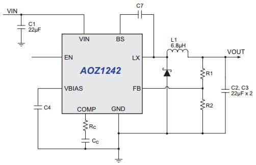 Typical Application for AOZ1242 3A Simple Buck Regulator