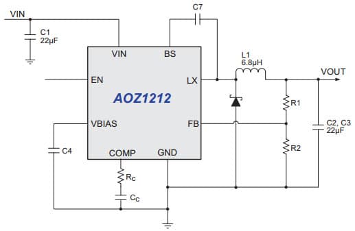 Typical Application for AOZ1212 EZBuck 3A Simple Buck Regulator