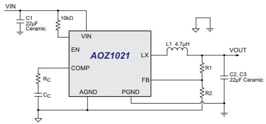 Typical Application for AOZ1021 3A Synchronous Buck Regulator