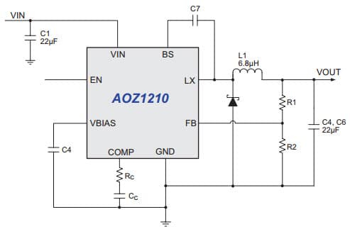 Typical Application for AOZ1210 EZBuck 2A Simple Buck Regulator