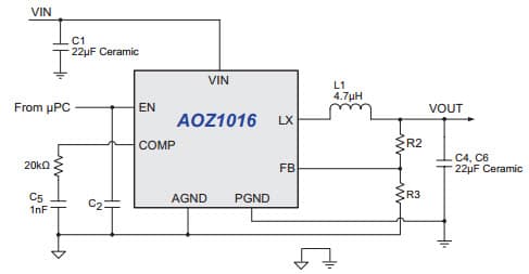 Typical Application for AOZ1016 2A Simple Buck Regulator