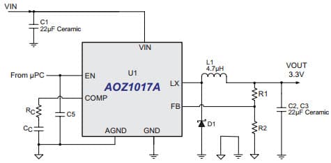 Typical Application for AOZ1017A 3A Simple Buck Regulator