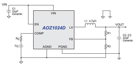 Typical Application for AOZ1024D 4A Synchronous Buck Regulator