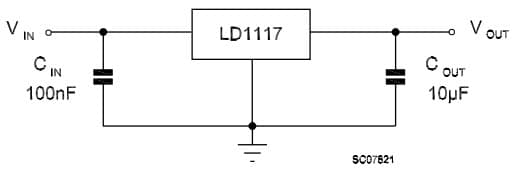 Typical Application circuit (at other fixed output voltages) for LD1117 Adjustable and fixed low drop positive voltage regulator