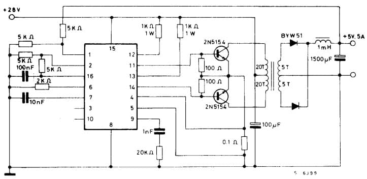 Typical Push-Pull Transformer-Coupled Circuit for SG3524 Regulating Pulse Width Modulator