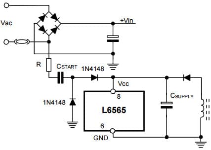 Typical Application for L6565 Low-consumption start-up circuit