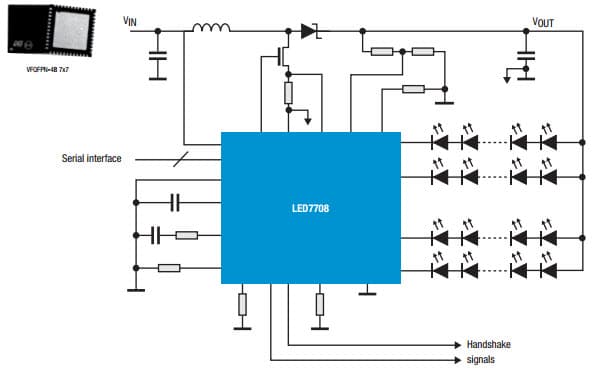 Typical Application for LED7708 Six rows of up to 10 white LEDs with adjustable maximum current