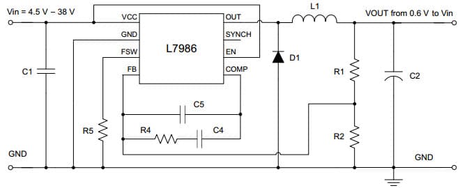 Typical Application for L7986 3 A step-down switching regulator