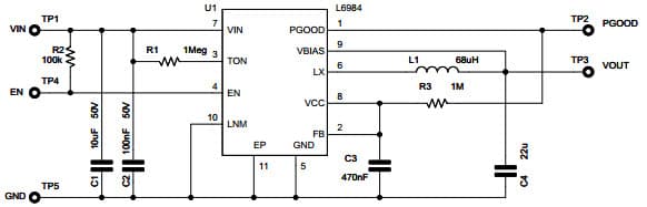 Typical Application for L6984 36 V 350 mA synchronous step-down switching regulator