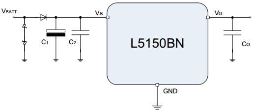 Typical Application Circuit for L5150BN 5 V low dropout voltage regulator