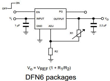 Typical Application for LDF 1-A very low drop Adjustable Voltage Regulator