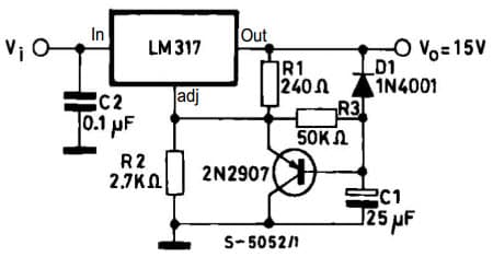 Typical Application for LM317M Medium Current, Slow turn-on 15V Voltage Regulator