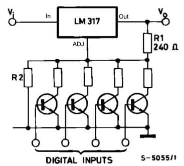 Typical Application for LM317M Digitally selected outputs Voltage Regulator