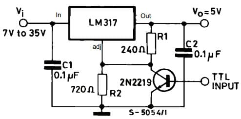 Typical Application for LM317M 5V electronic shut-down Voltage Regulator