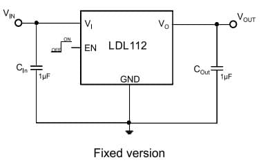 Typical Application for LDL112, 1.2A low quiescent current fixed LDO with reverse current protection