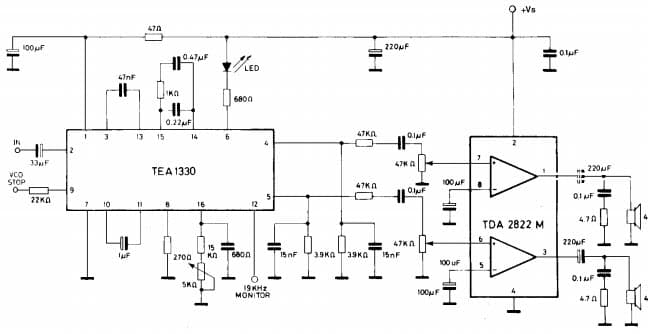 Typical Application In Portable Radio Receivers Circuit for Tda2822M Dual Low-Voltage Power Amplifier