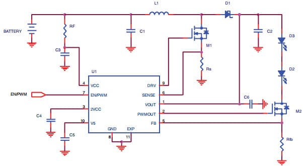 Typical Application Circuit for STLDC08 Step-up controller for LED supply