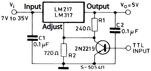 Typical Application for LM317, 5V electronic shut-down Voltage Regulator