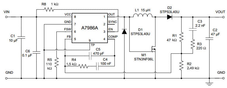 Typical Application for A7986A 3A Positive buck-boost regulator for automotive applications