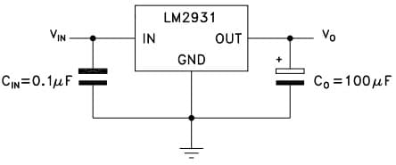 Typical (Fixed Output) Application for LM2931 Very Low-Drop Voltage Regulator