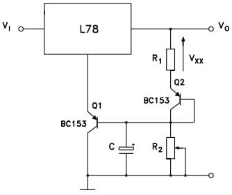 Typical Application for L7815C Adjustable output voltage with temperature compensation