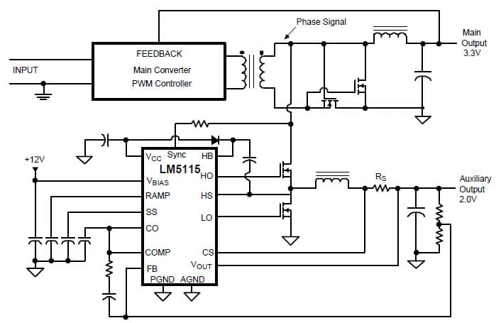 Typical Application for LM5115 Secondary Side Post Regulator, Synchronous Buck Controller